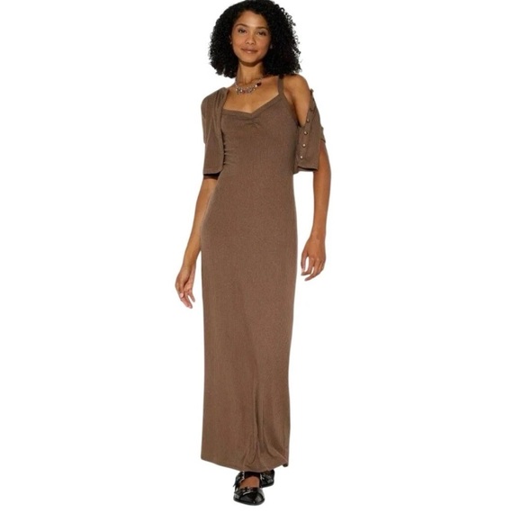 wild fable Dresses & Skirts - NWT Wild Fable Ribbed Maxi Babycon Dress and Cardigan Set- Brown XS